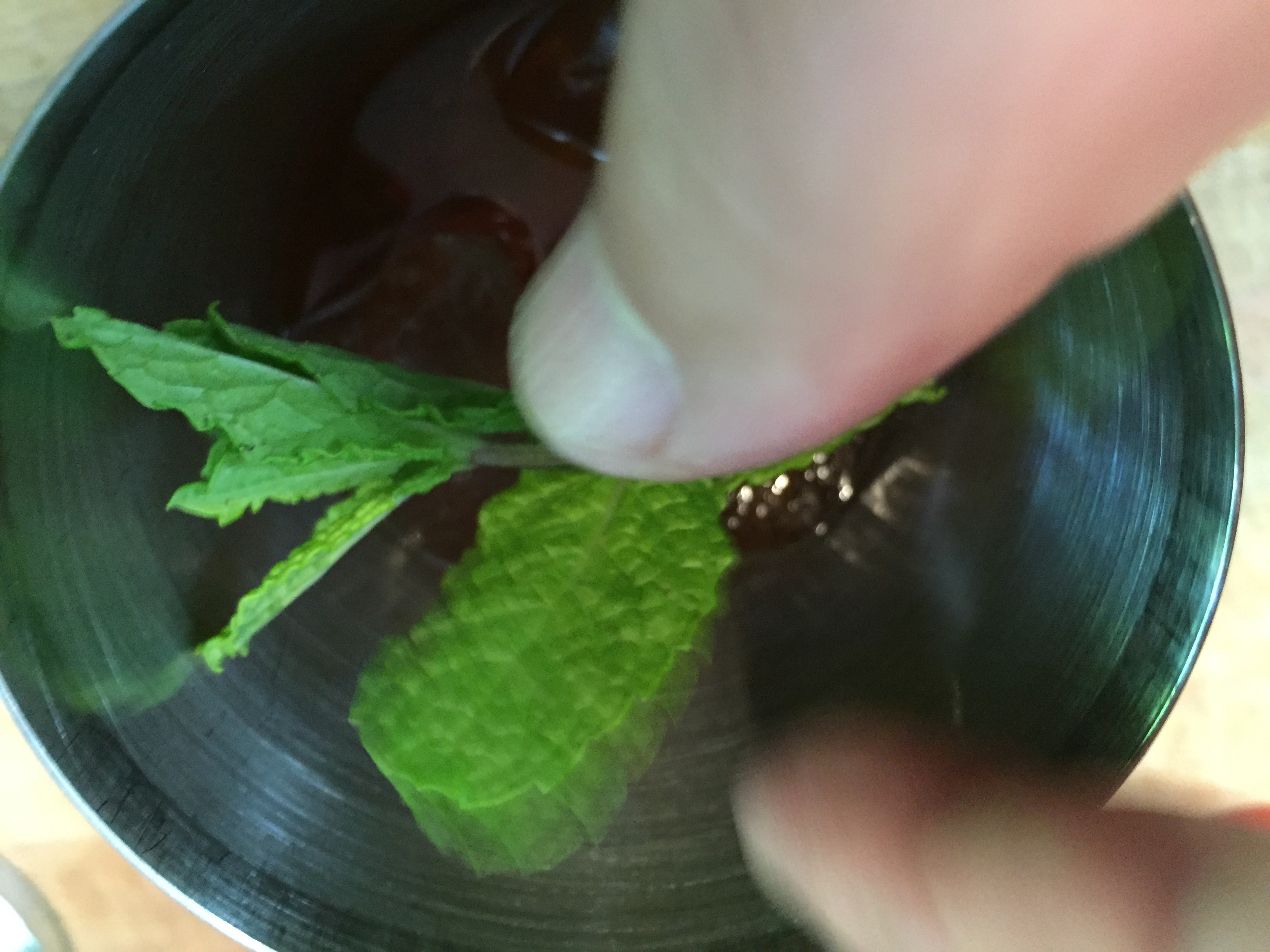 adding mint to shaker 