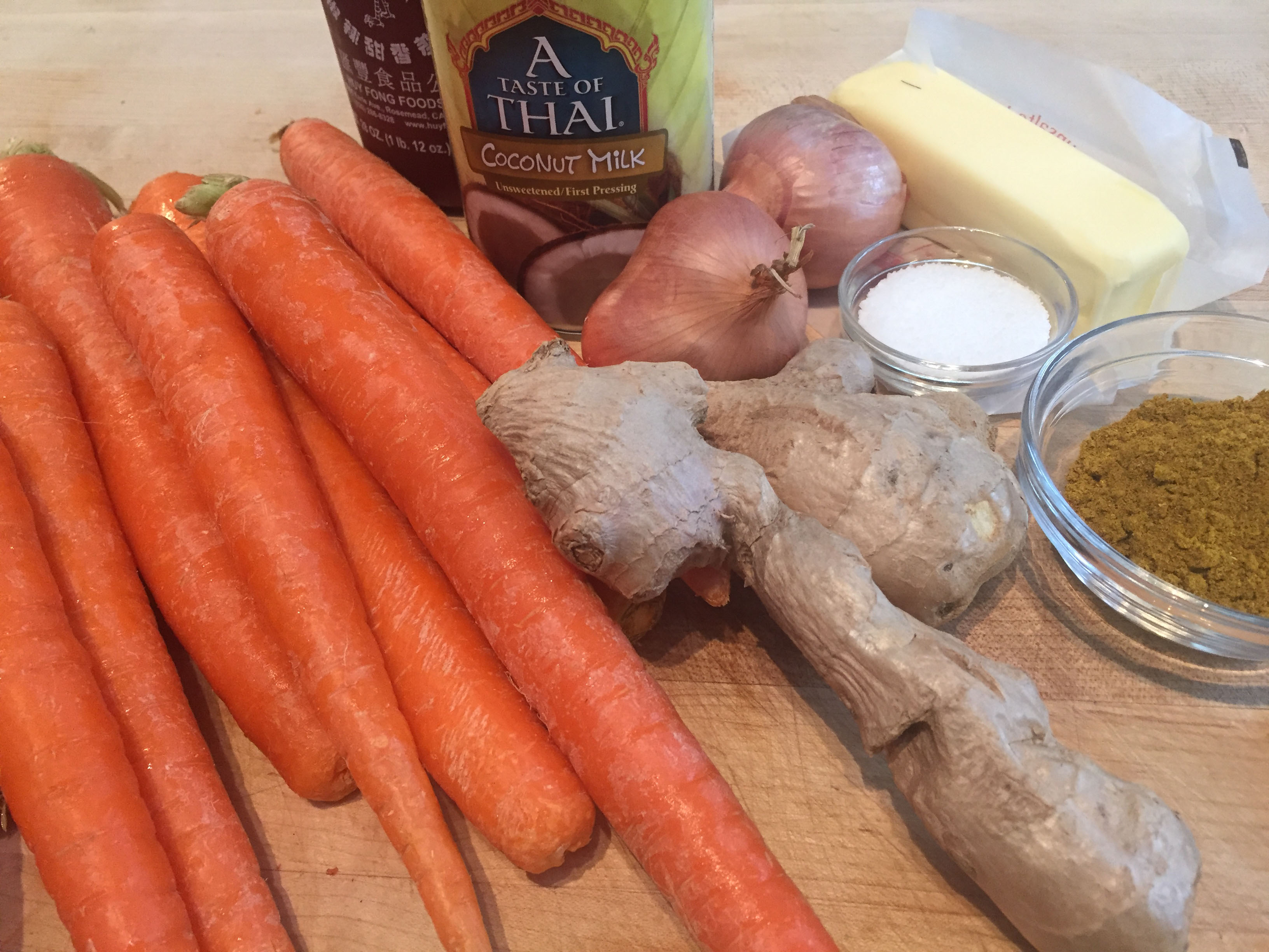 Carrot, ginger and curry soup ingredients
