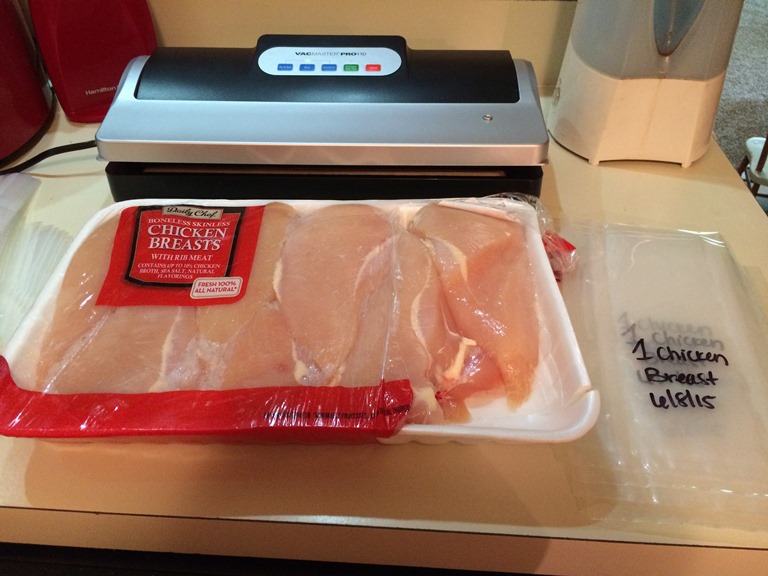 chicken breast vacstrip bags labeled