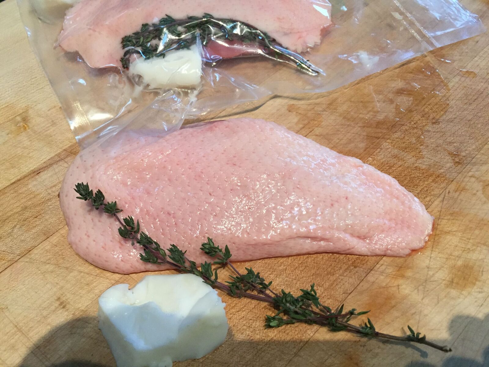 Duck, thyme, and rendered duck fat