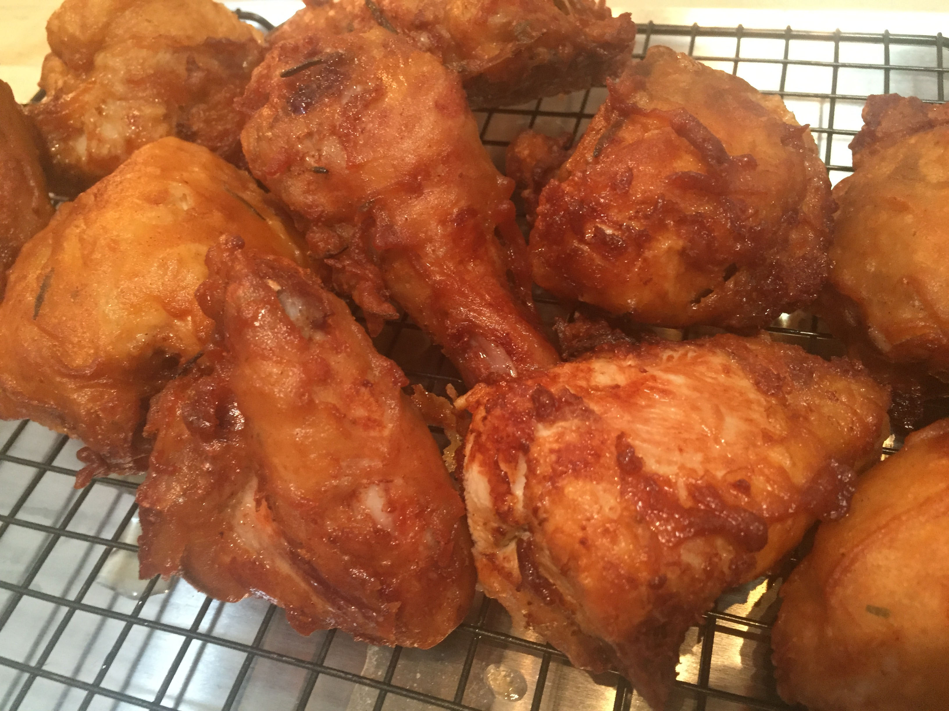 Fried chicken on rack  to drain
