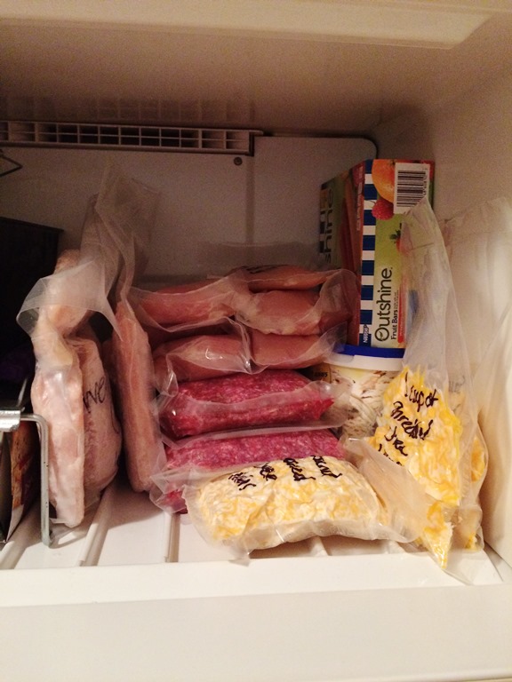 Food stacked in freezer