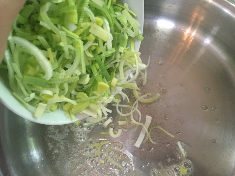 Leeks in sautee pan