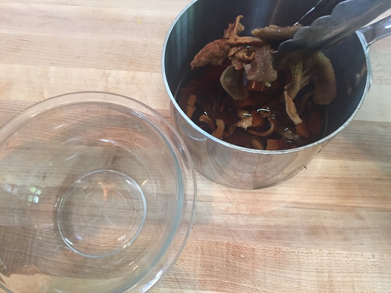 Porcini and Chanterelle Mushrooms done soaking