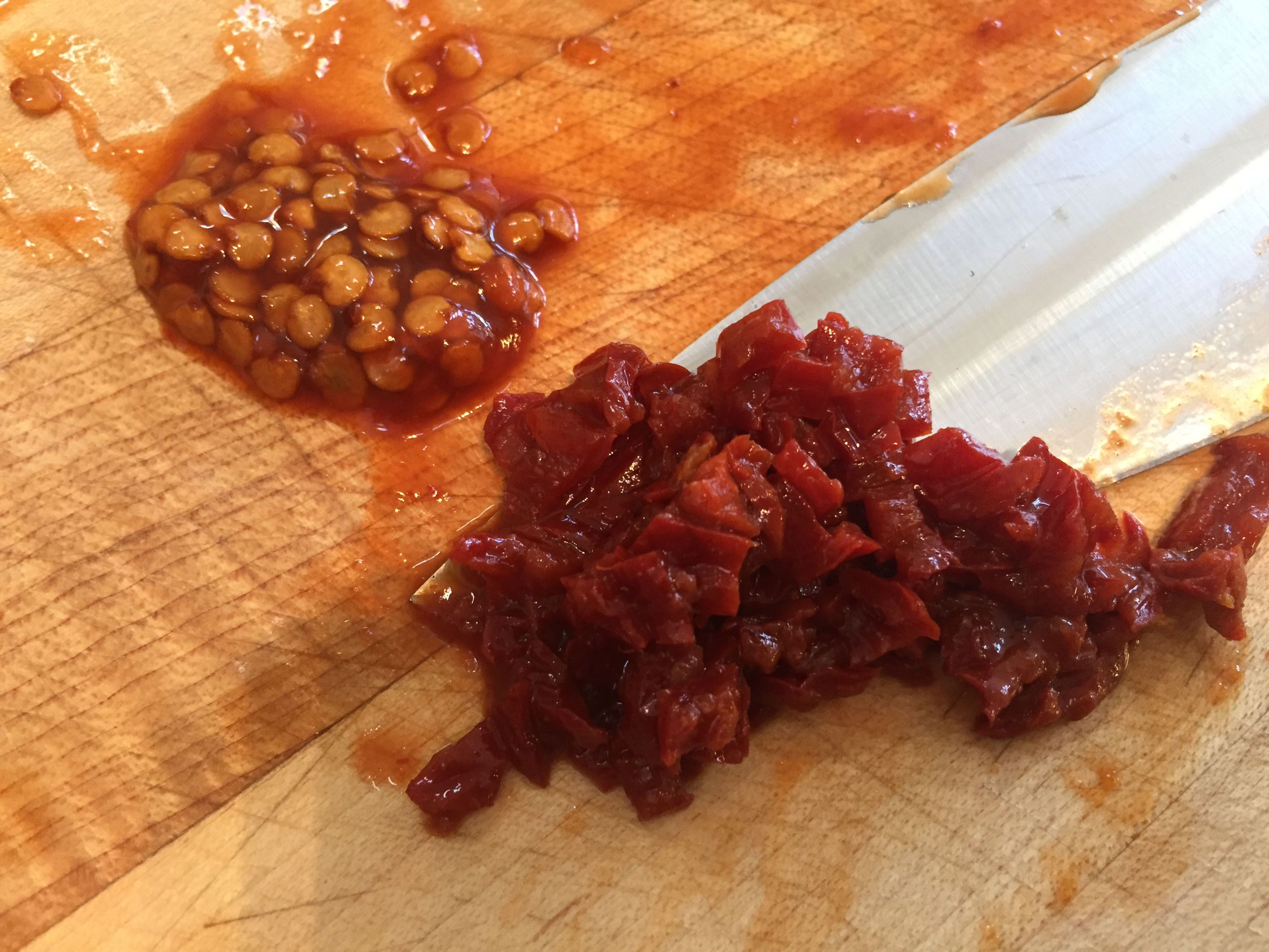 Dicing chipotle peppers, remove seeds