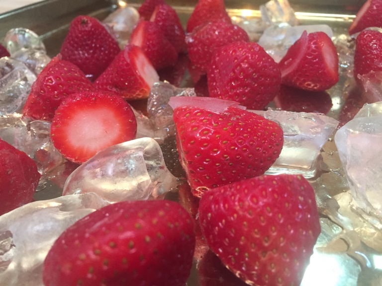 Strawberries frozen solid for Flash Freezing