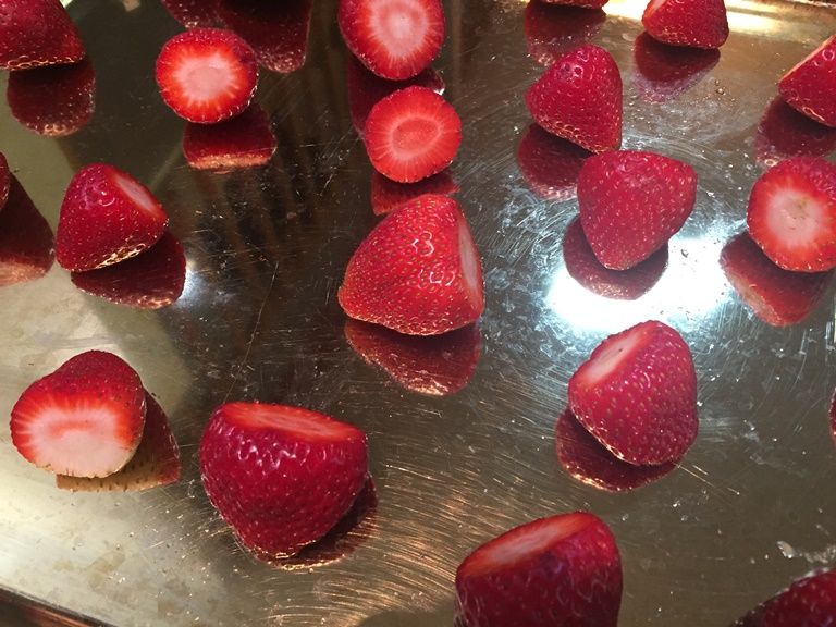 Strawberries Prepared for Flash Freezing