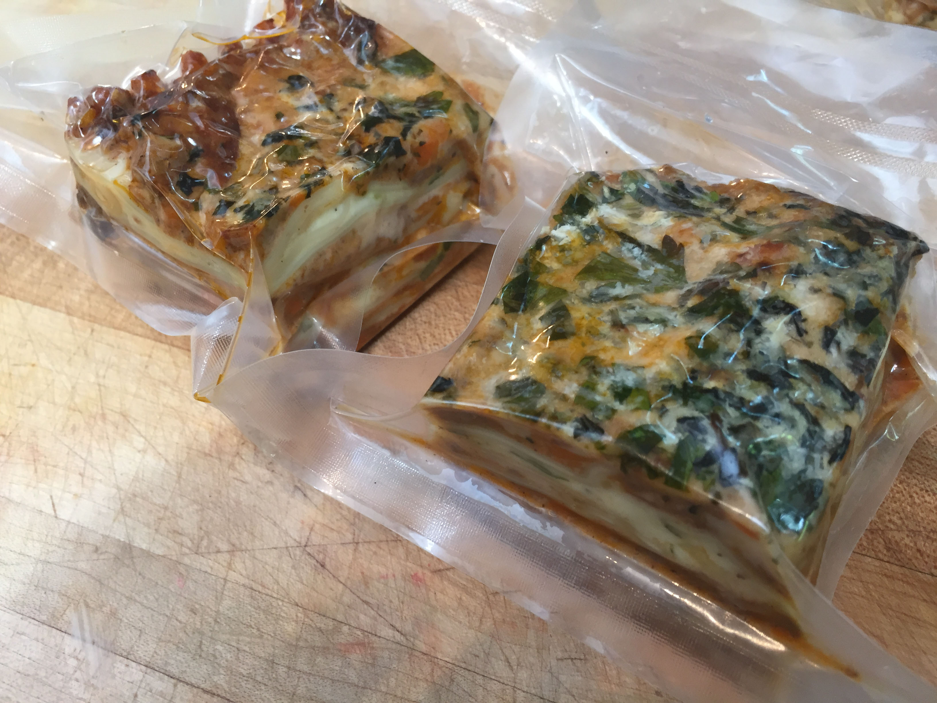 Vacuum sealed Lasagna portions